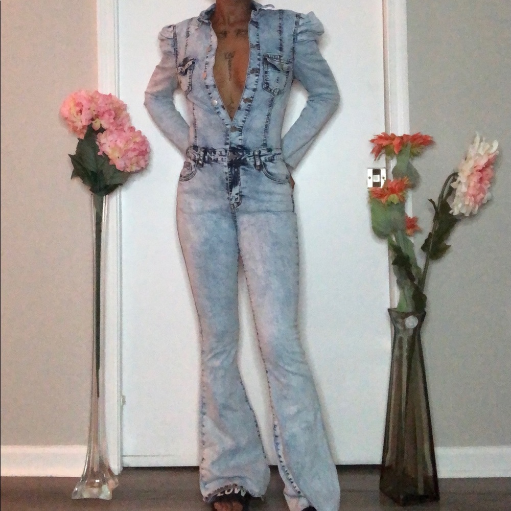 Denim Puffer sleeve jumpsuit ✨